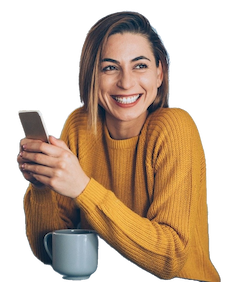 Vrouw met mobiele telefoon app